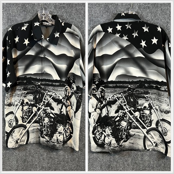 Dragonfly Other - Men's Vintage Dragonfly Easy Rider Motorcycle AOP SS Button Up Shirt Black M